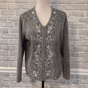 Vintage Silk Angora Embroidered Cardigan Sweater Soft Cozy Romantic Cottage Gran